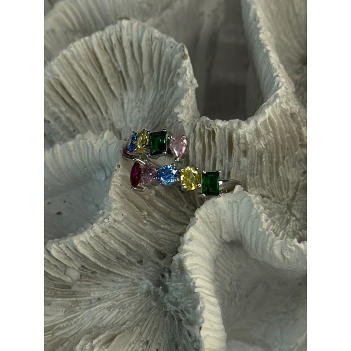 925 Sterling Silver Ring Multicolor CZ Size 7 Sizable