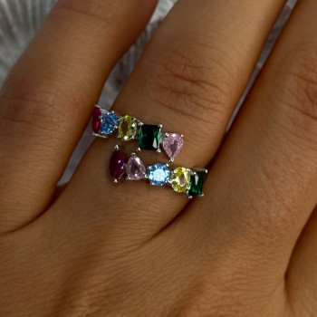 925 Sterling Silver Ring Multicolor CZ Size 7 Sizable