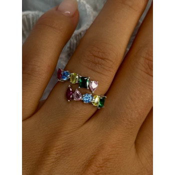 925 Sterling Silver Ring Multicolor CZ Size 7 Sizable