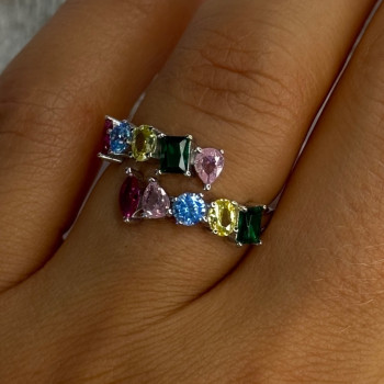 925 Sterling Silver Ring Multicolor CZ Size 7 Sizable