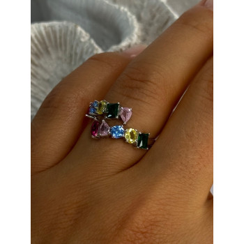 925 Sterling Silver Ring Multicolor CZ Size 7 Sizable