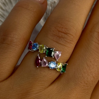 925 Sterling Silver Ring Multicolor CZ Size 7 Sizable