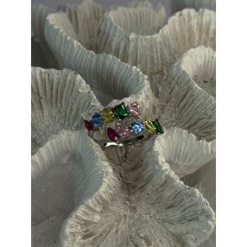 925 Sterling Silver Ring Multicolor CZ Size 7 Sizable
