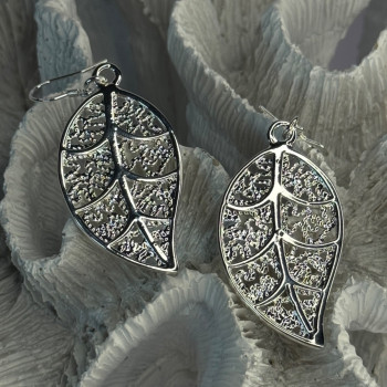 Beautiful Design Leaf 925 Sterling Silver Earrings Length 2.20 Inch