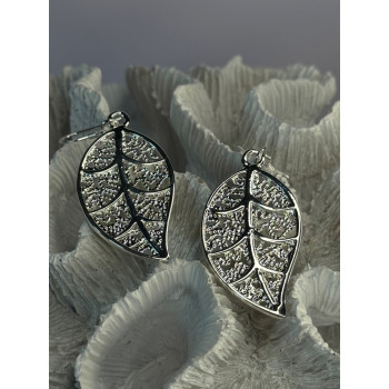 Beautiful Design Leaf 925 Sterling Silver Earrings Length 2.20 inch
