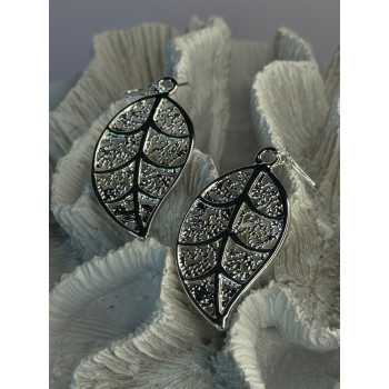 Beautiful Design Leaf 925 Sterling Silver Earrings Length 2.20 inch