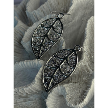 Beautiful Design Leaf 925 Sterling Silver Earrings Length 2.20 inch
