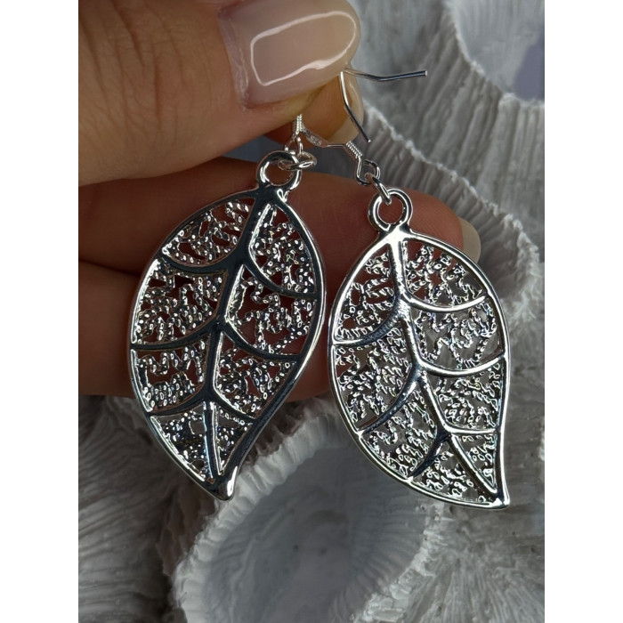 Beautiful Design Leaf 925 Sterling Silver Earrings Length 2.20 inch