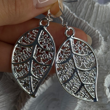 Beautiful Design Leaf 925 Sterling Silver Earrings Length 2.20 Inch