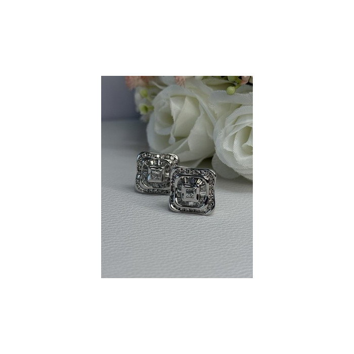 14K WHITE GOLD 2 CARAT DIAMONDS EARRINGS LENGTH 0.73 INCH