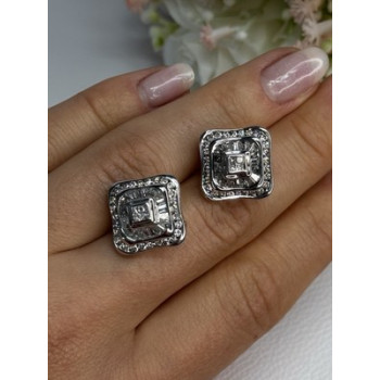 14K WHITE GOLD 2 CARAT DIAMONDS EARRINGS LENGTH 0.73 INCH