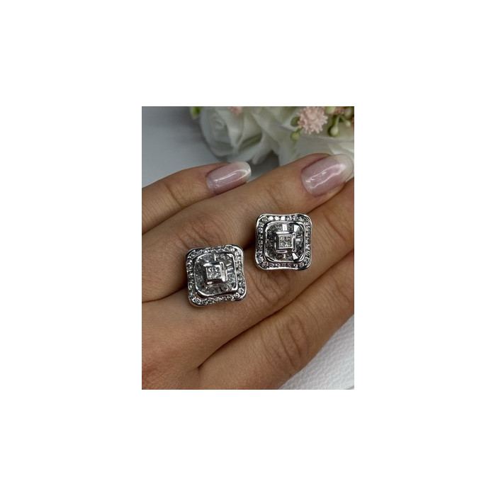 14K WHITE GOLD 2 CARAT DIAMONDS EARRINGS LENGTH 0.73 INCH