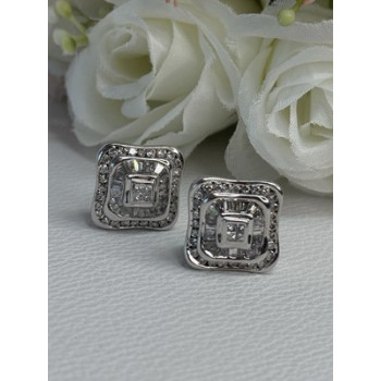 14K WHITE GOLD 2 CARAT DIAMONDS EARRINGS LENGTH 0.73 INCH