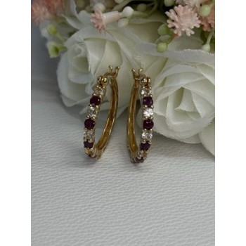 925 Sterling Silver Gold Plated Ruby & Beryl Earrings Length 1.10 Inch