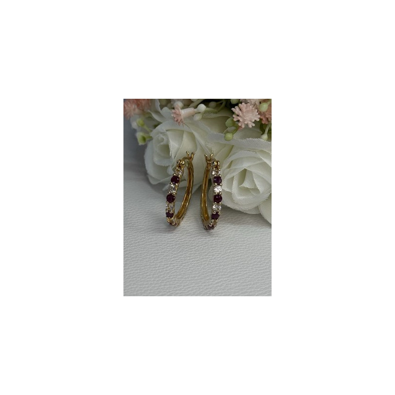 925 Sterling Silver Gold Plated Ruby & Beryl Earrings Length 1.10 Inch