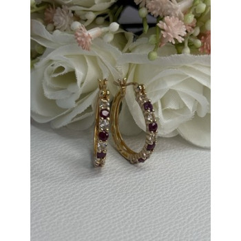 925 Sterling Silver Gold Plated Ruby & Beryl Earrings Length 1.10 Inch