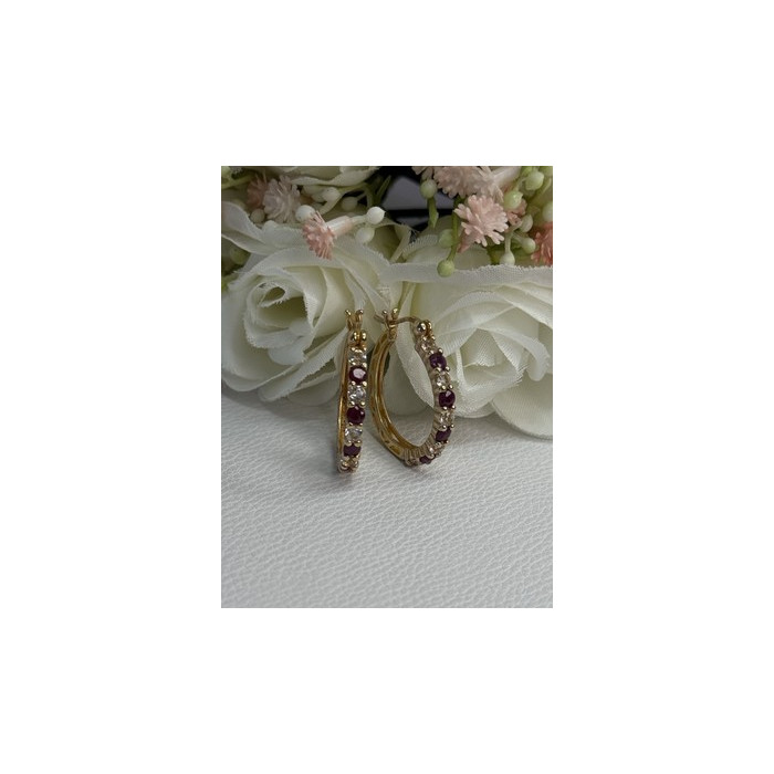 925 Sterling Silver Gold Plated Ruby & Beryl Earrings Length 1.10 Inch