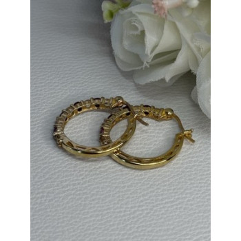 925 Sterling Silver Gold Plated Ruby & Beryl Earrings Length 1.10 Inch