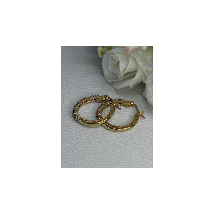 925 Sterling Silver Gold Plated Ruby & Beryl Earrings Length 1.10 Inch