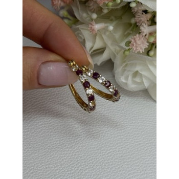 925 Sterling Silver Gold Plated Ruby & Beryl Earrings Length 1.10 Inch