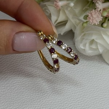 925 Sterling Silver Gold Plated Ruby & Beryl Earrings Length 1.10 Inch