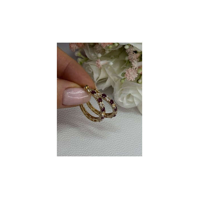 925 Sterling Silver Gold Plated Ruby & Beryl Earrings Length 1.10 Inch