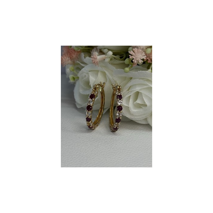 925 Sterling Silver Gold Plated Ruby & Beryl Earrings Length 1.10 Inch