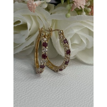 925 Sterling Silver Gold Plated Ruby & Beryl Earrings Length 1.10 Inch