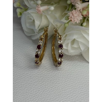 925 Sterling Silver Gold Plated Ruby & Beryl Earrings Length 1.10 Inch