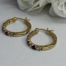 925 Sterling Silver Gold Plated Ruby & Beryl Earrings Length 1.10 Inch