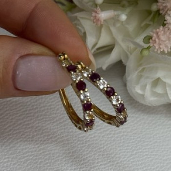 925 Sterling Silver Gold Plated Ruby & Beryl Earrings Length 1.10 Inch