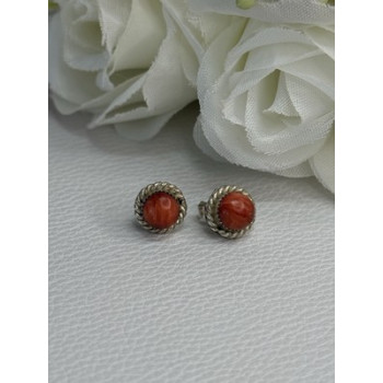 925 Sterling Silver Coral Earrings Length 0.30 Inch