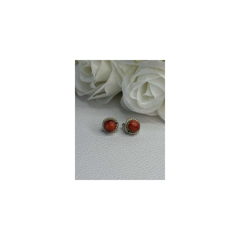 925 Sterling Silver Coral Earrings Length 0.30 Inch