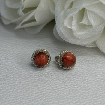 925 Sterling Silver Coral Earrings Length 0.30 Inch