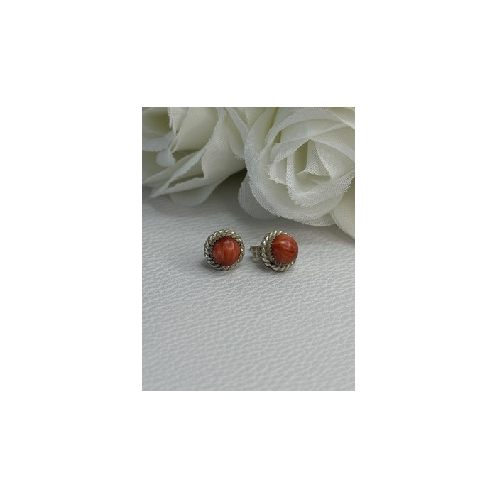 925 Sterling Silver Coral Earrings Length 0.30 Inch