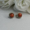 925 Sterling Silver Coral Earrings Length 0.30 Inch