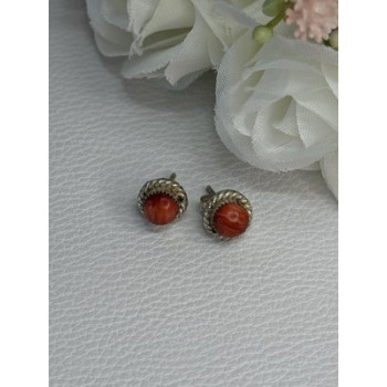 925 Sterling Silver Coral Earrings Length 0.30 Inch