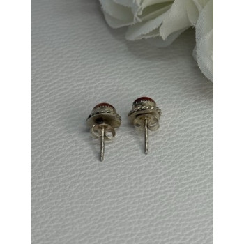 925 Sterling Silver Coral Earrings Length 0.30 Inch