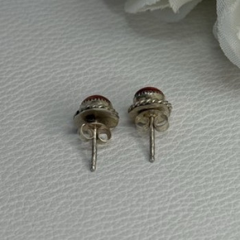 925 Sterling Silver Coral Earrings Length 0.30 Inch