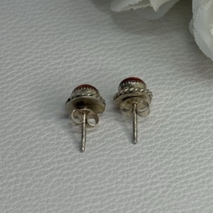 925 Sterling Silver Coral Earrings Length 0.30 Inch