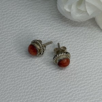 925 Sterling Silver Coral Earrings Length 0.30 Inch