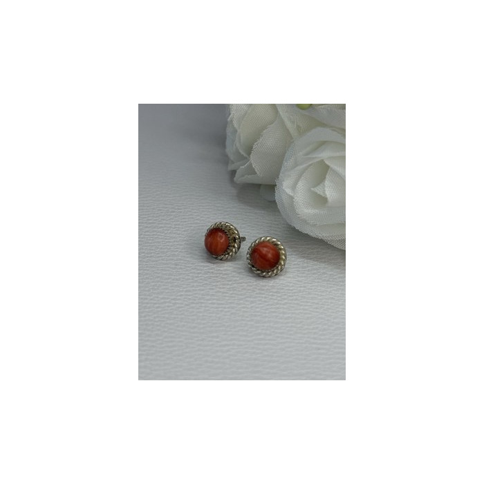 925 Sterling Silver Coral Earrings Length 0.30 Inch