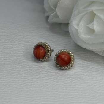 925 Sterling Silver Coral Earrings Length 0.30 Inch