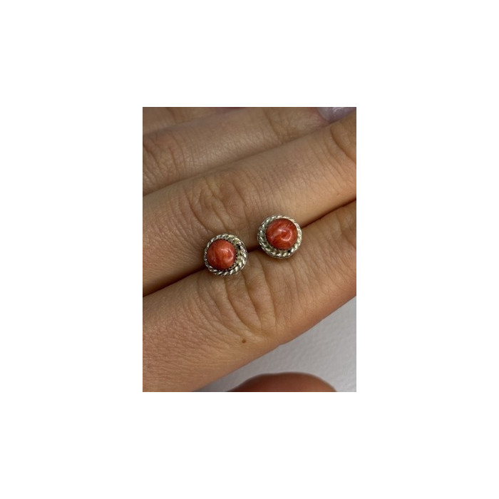 925 Sterling Silver Coral Earrings Length 0.30 Inch