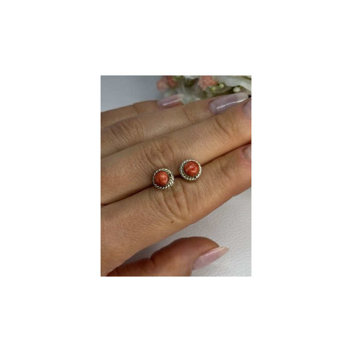 925 Sterling Silver Coral Earrings Length 0.30 Inch