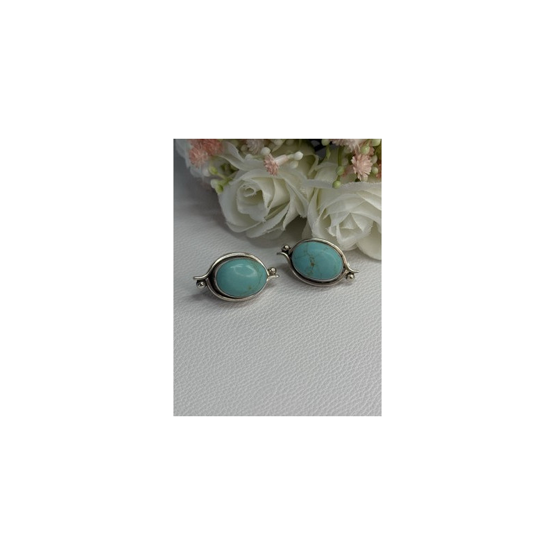 925 Sterling Silver Turquoise Clip Earrings Length 1.15 Inch