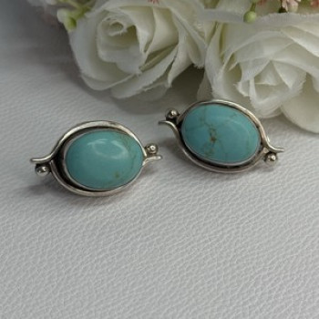 925 Sterling Silver Turquoise Clip Earrings Length 1.15 Inch