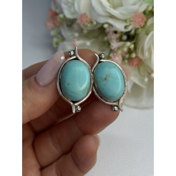 925 Sterling Silver Turquoise Clip Earrings Length 1.15 Inch
