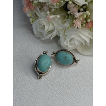 925 Sterling Silver Turquoise Clip Earrings Length 1.15 Inch