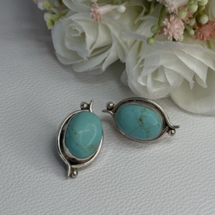 925 Sterling Silver Turquoise Clip Earrings Length 1.15 Inch